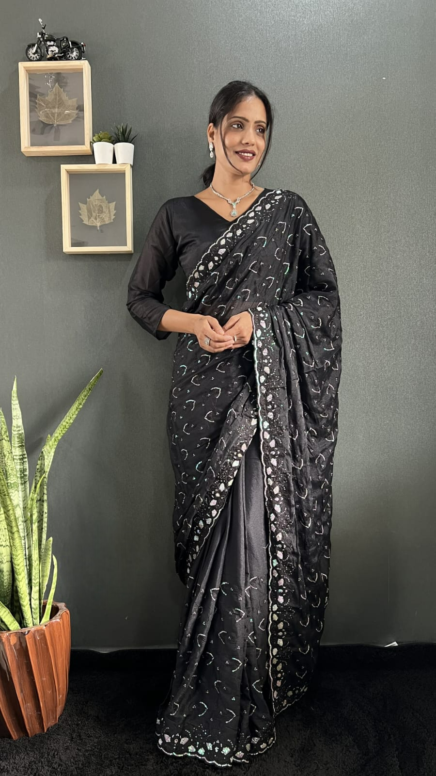 Dusty Rose Pink Georgette Embroidery Silk Saree